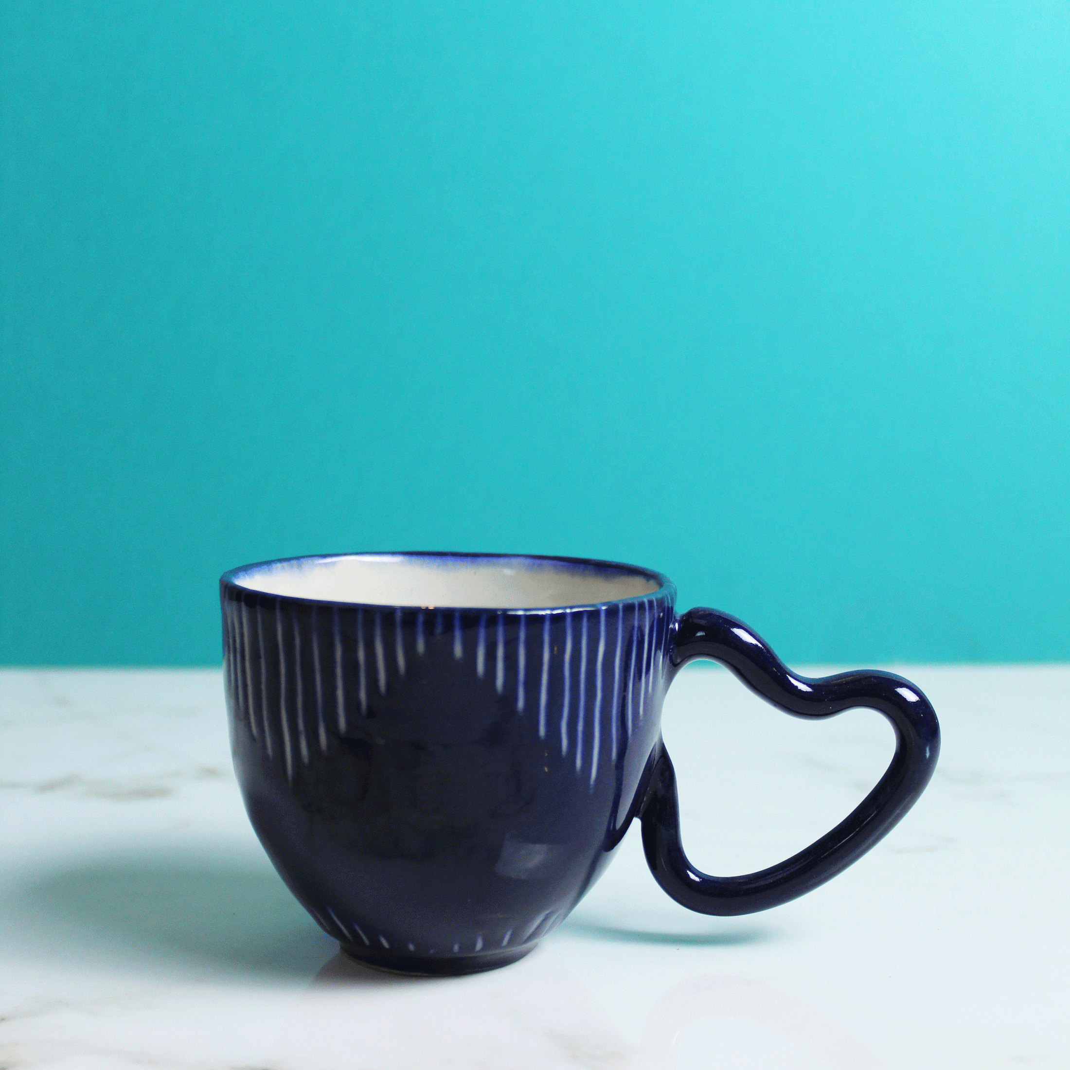 Deep Teal Blue Carved Heart Mug