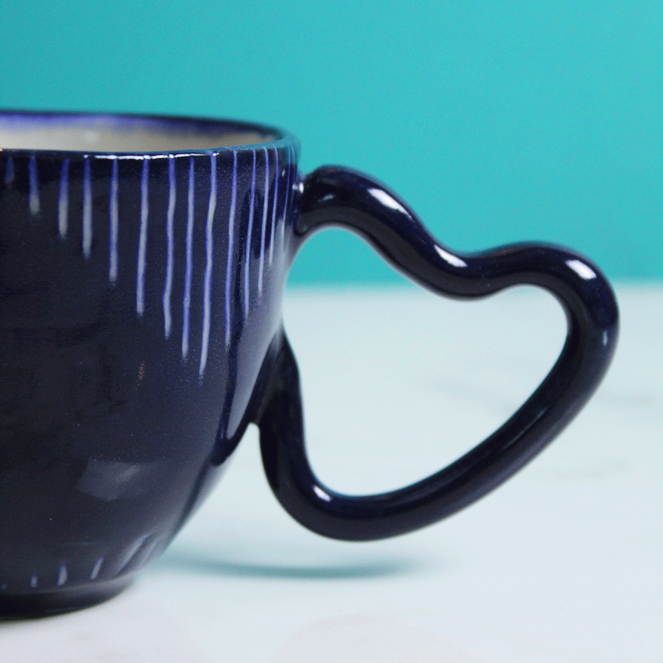 Deep Teal Blue Carved Heart Mug