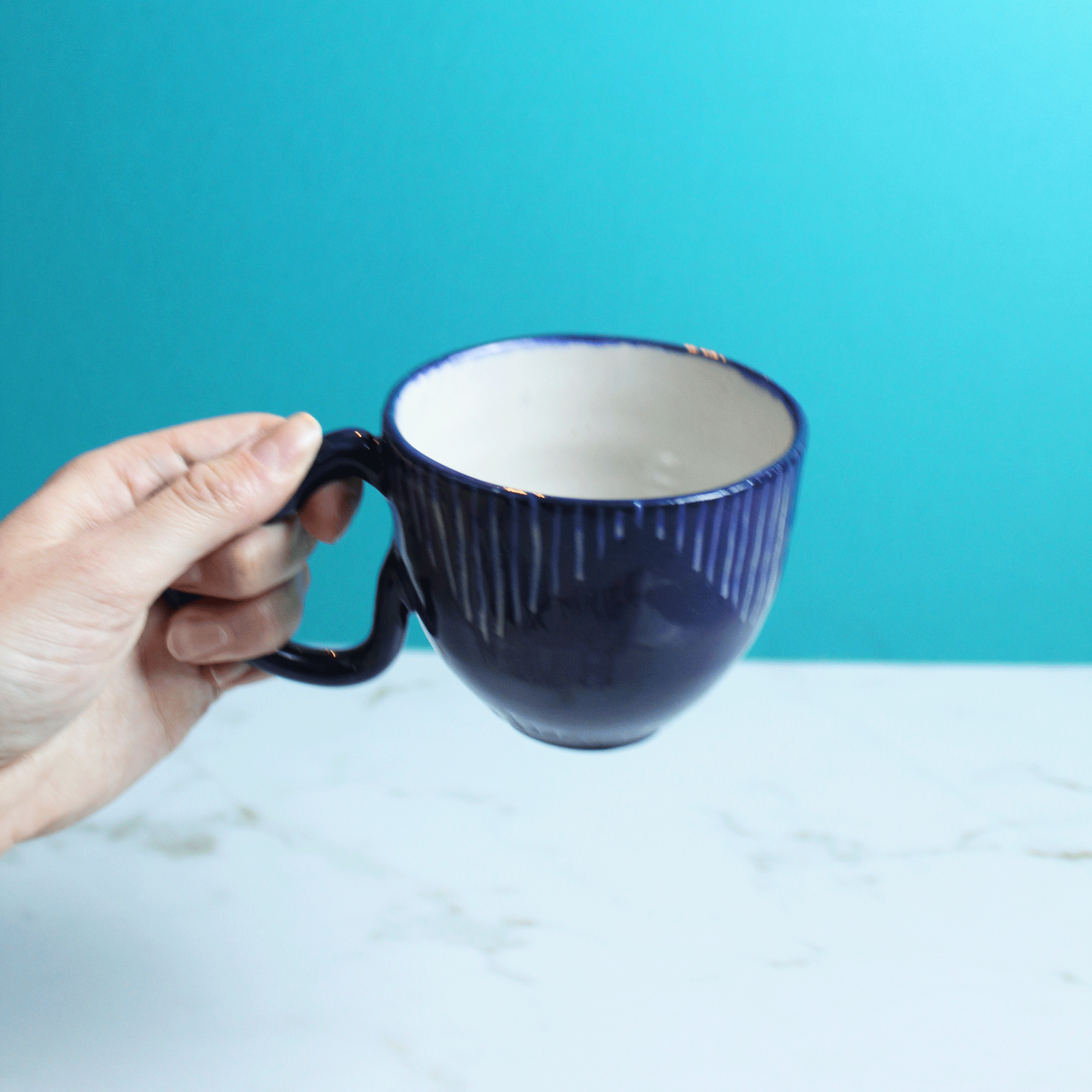 Deep Teal Blue Carved Heart Mug