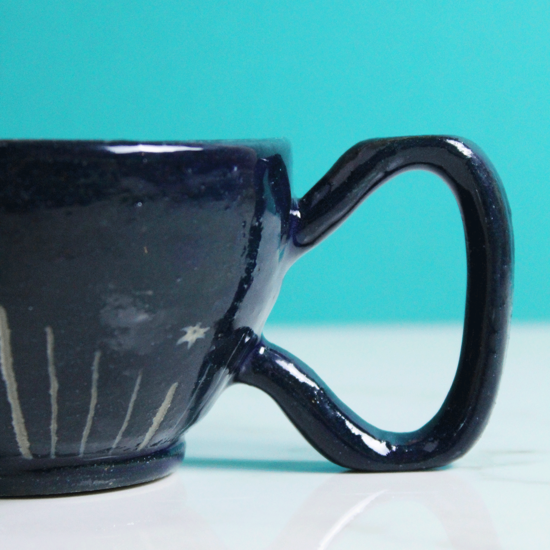 Deep Teal Blue Carved Mug