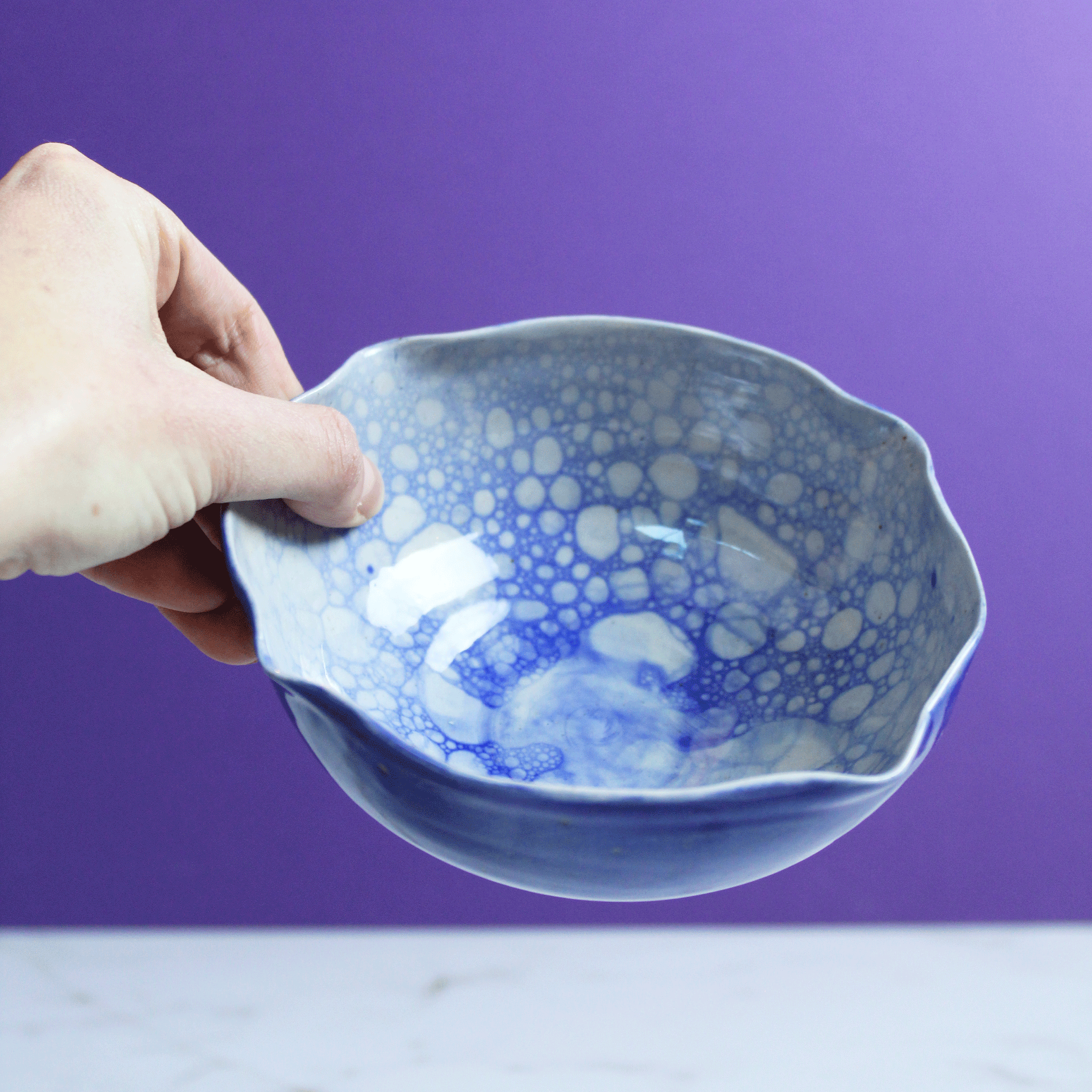 Scalloped Blue Bubble Bowl