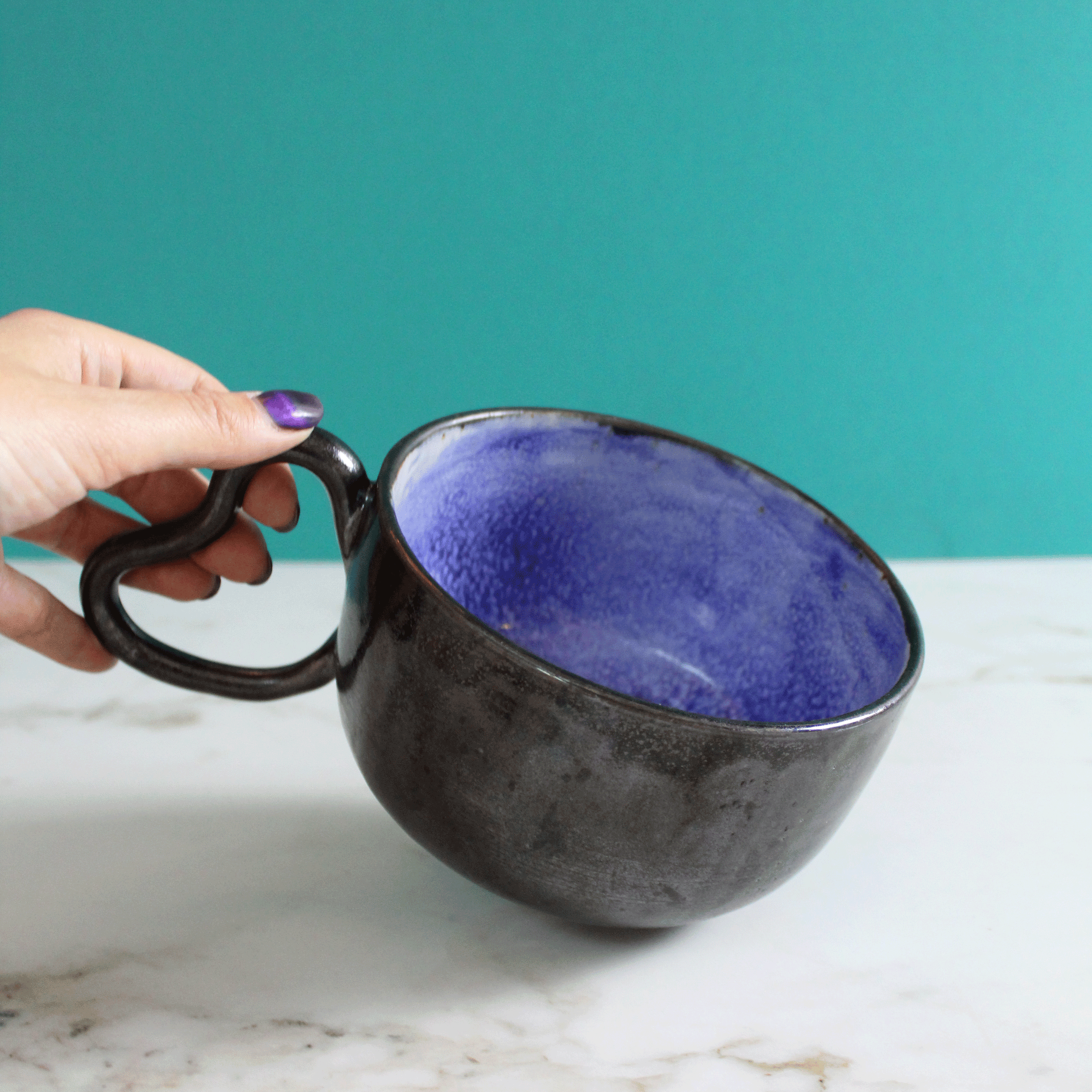 Jumbo Black and Cobalt Heart Mug