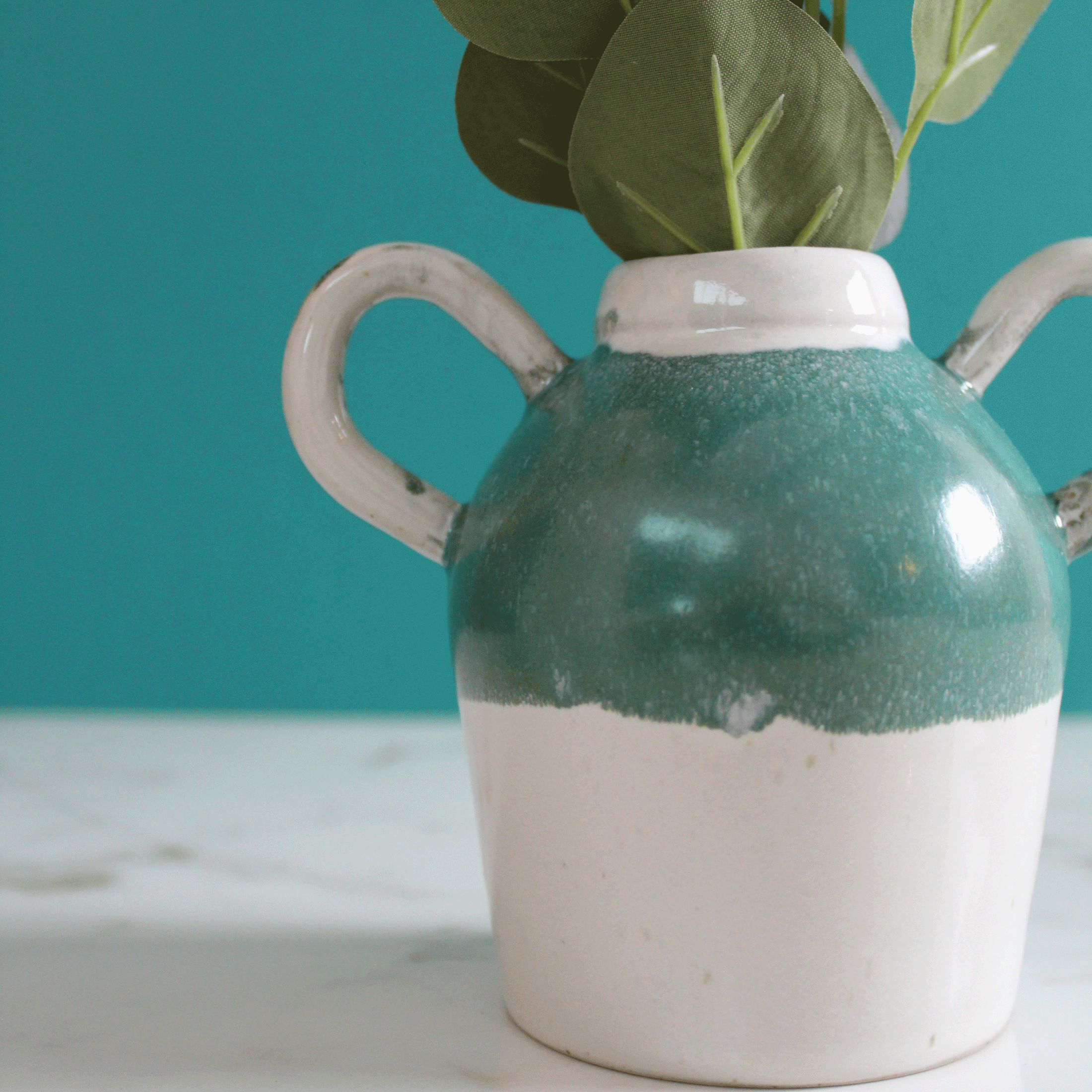 Medium Teal Vase with Handles