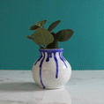 Load image into Gallery viewer, White and Cobalt Dripping Decorative Vase
