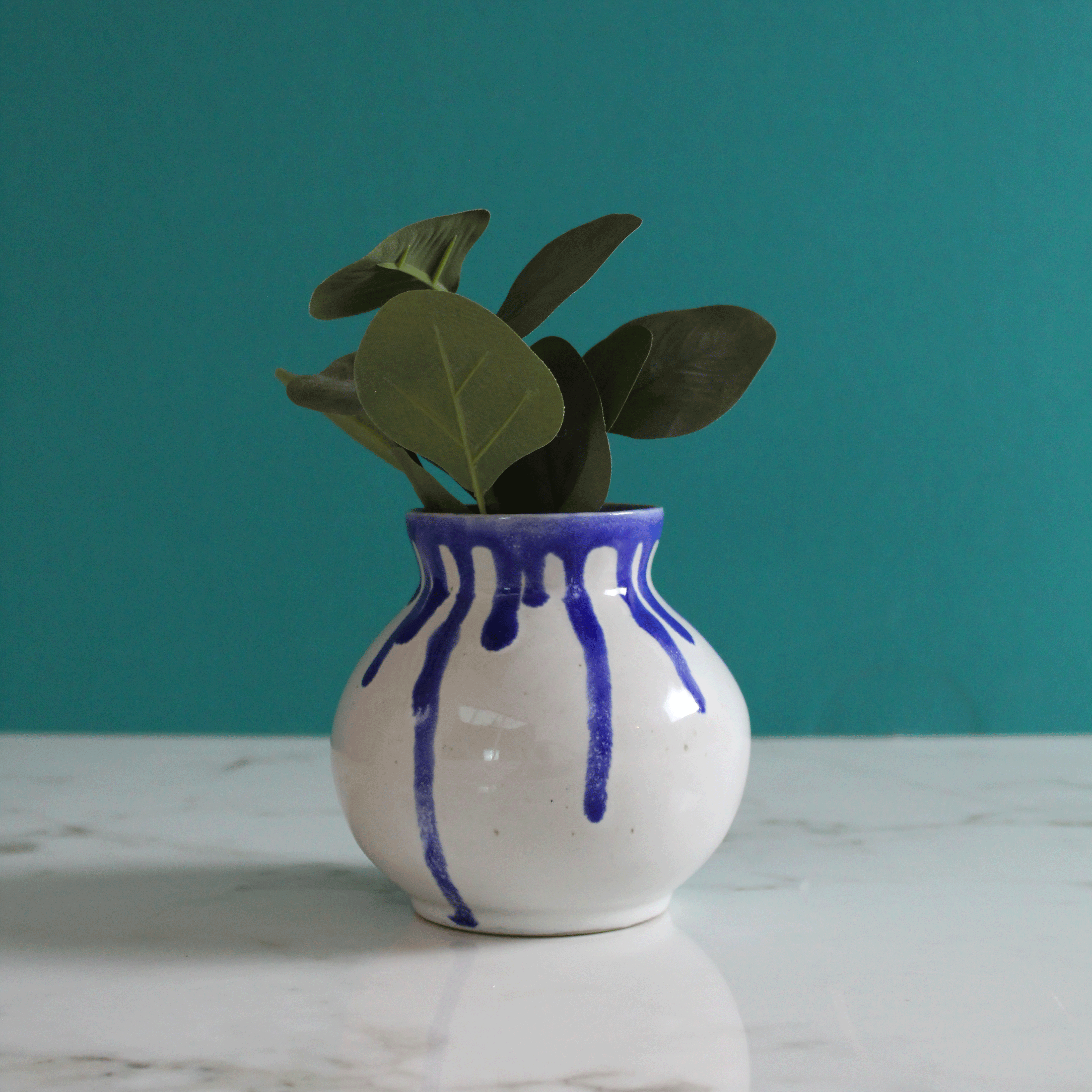 White and Cobalt Dripping Decorative Vase