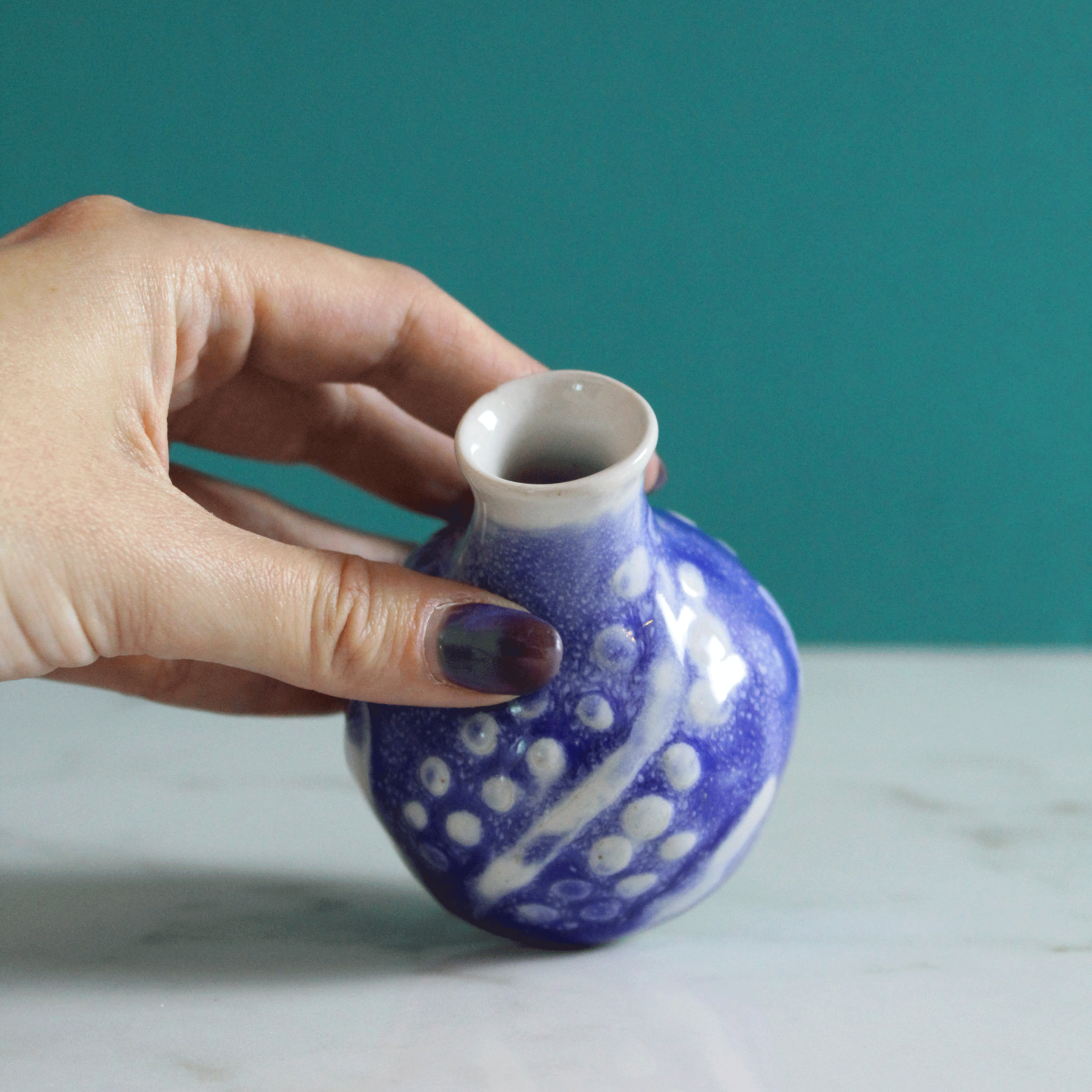 Blue and White Water Etched Bud Vase (slightly flawed)