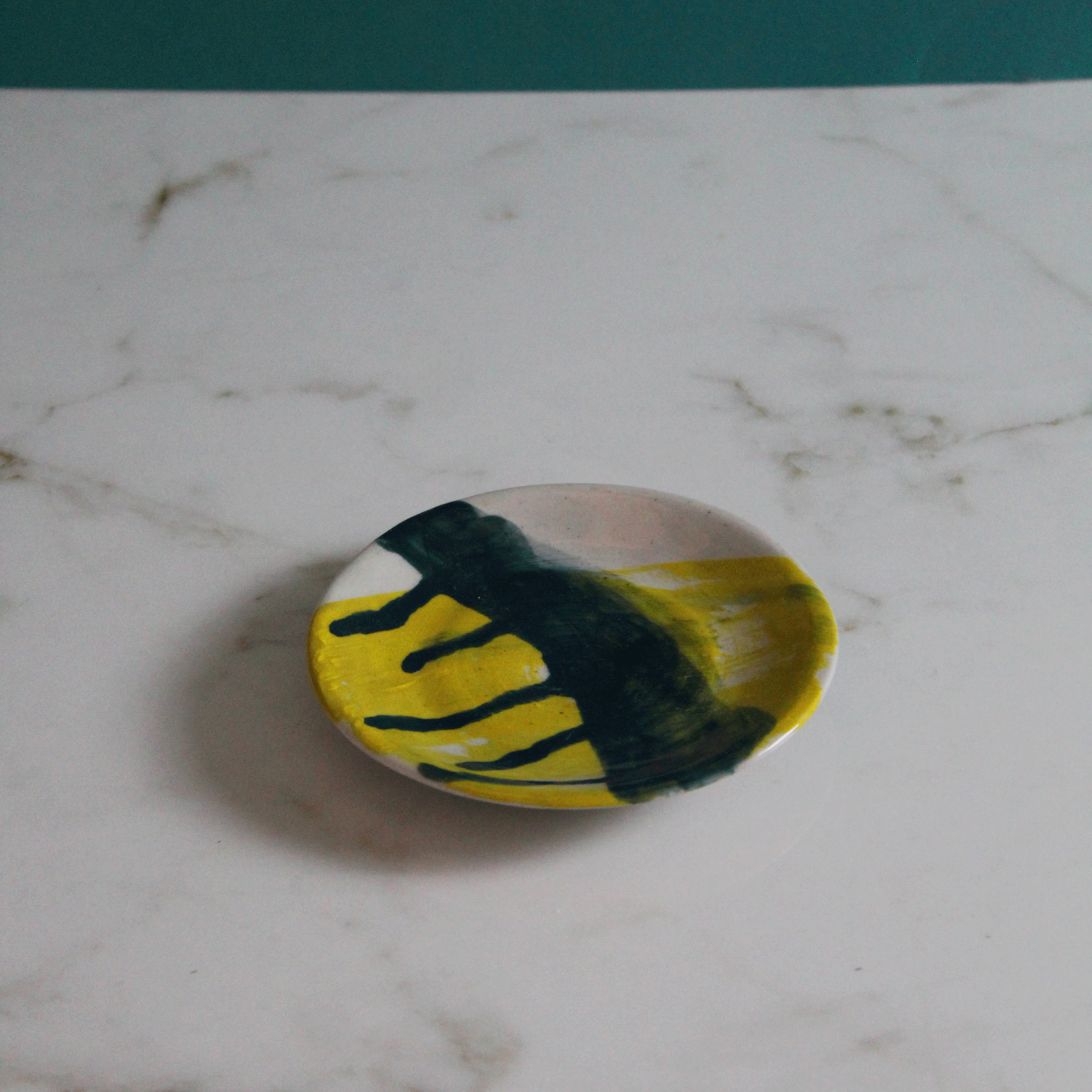 Dripping Blue and Yellow Ring Dish