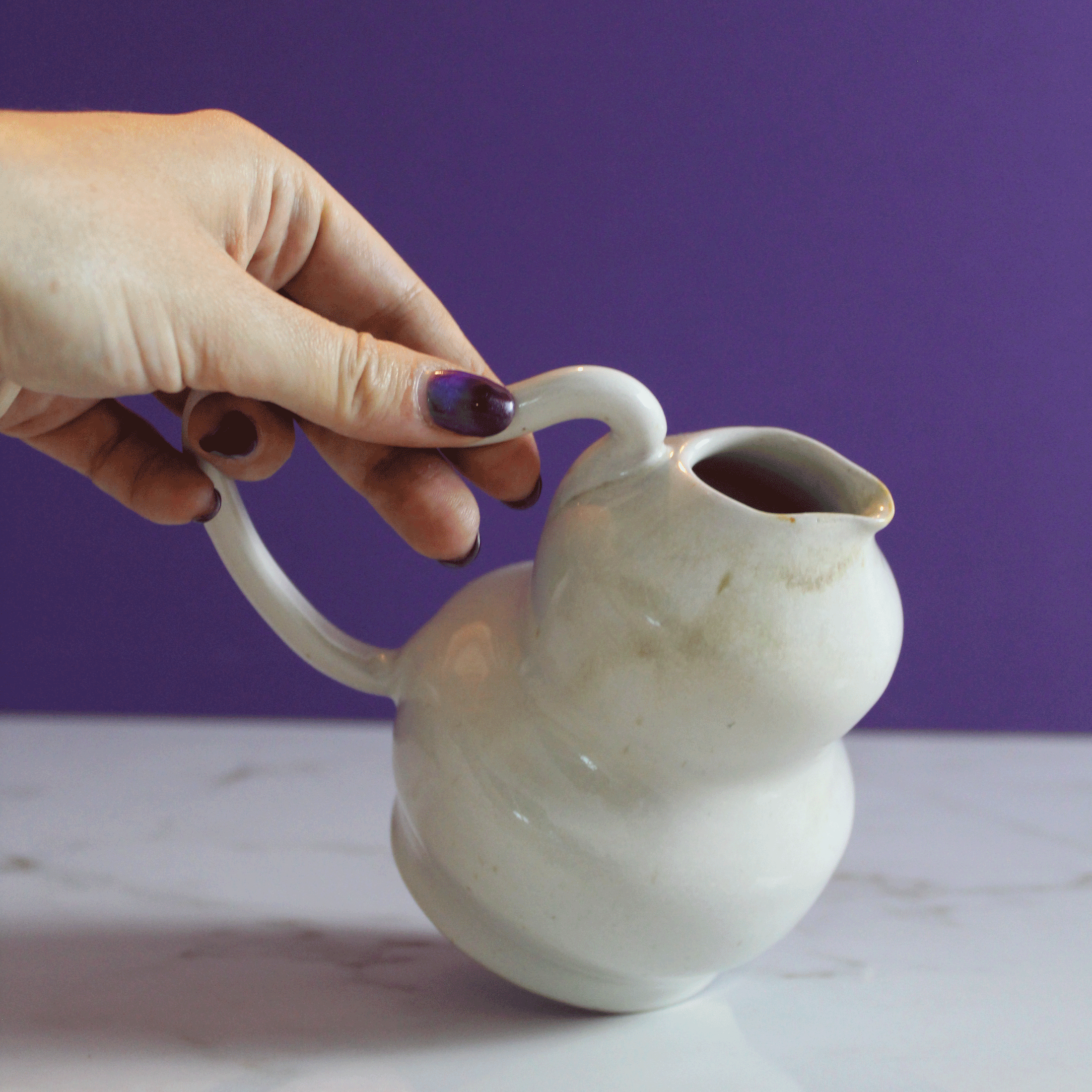 White with Olive Bubble-Shaped Heart Pitcher