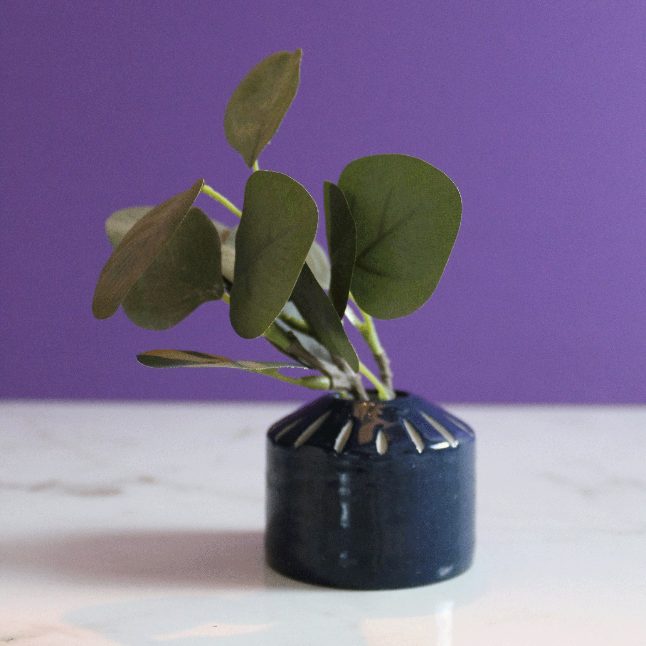 Small Deep Teal Blue Carved Bud Vase