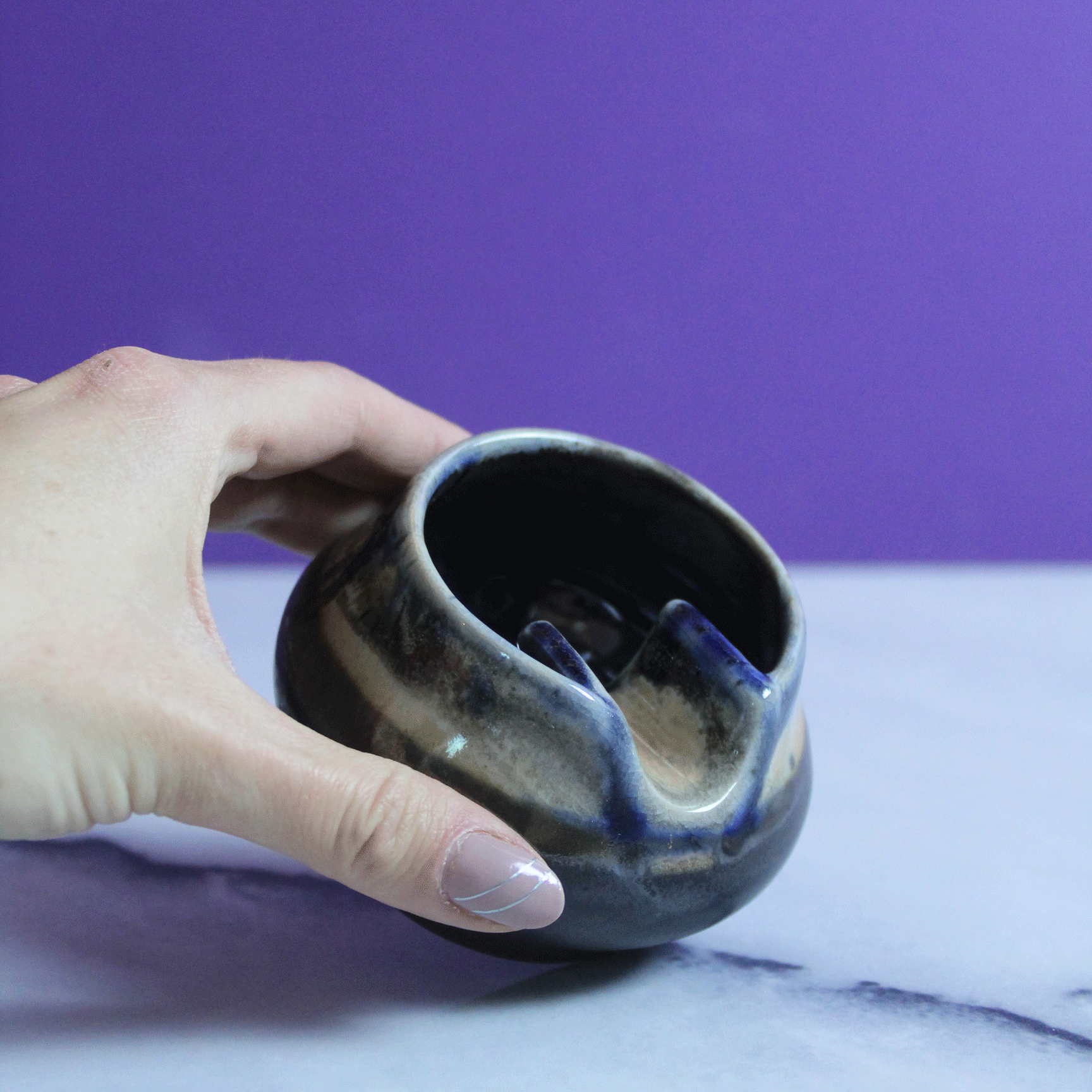 Salt Fired Black and Blue Incense Holder