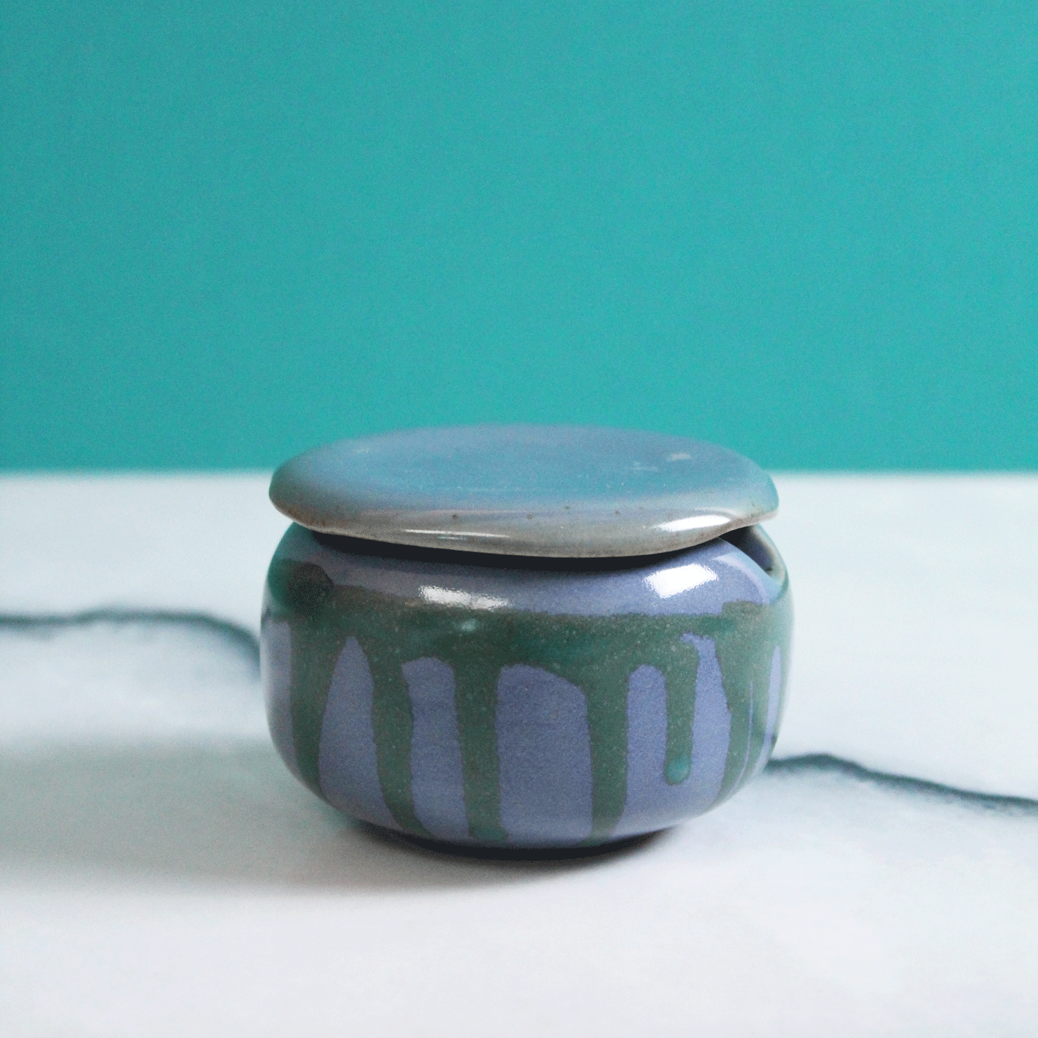 Lidded Dripping Teal Incense Holder