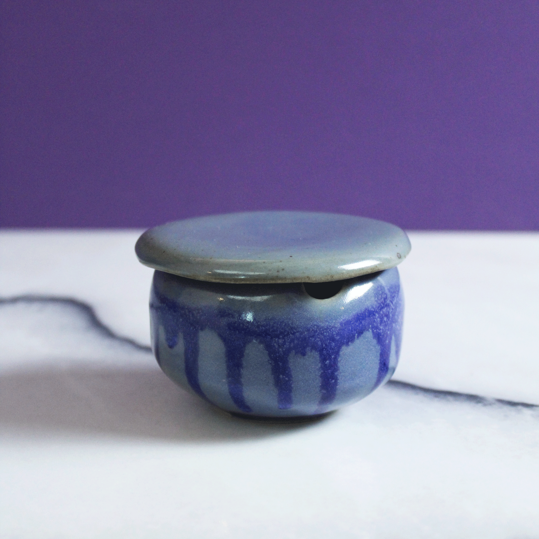 Lidded Dripping Blue Incense Holder